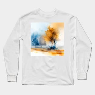 Colorful Autumn Landscape Watercolor Long Sleeve T-Shirt